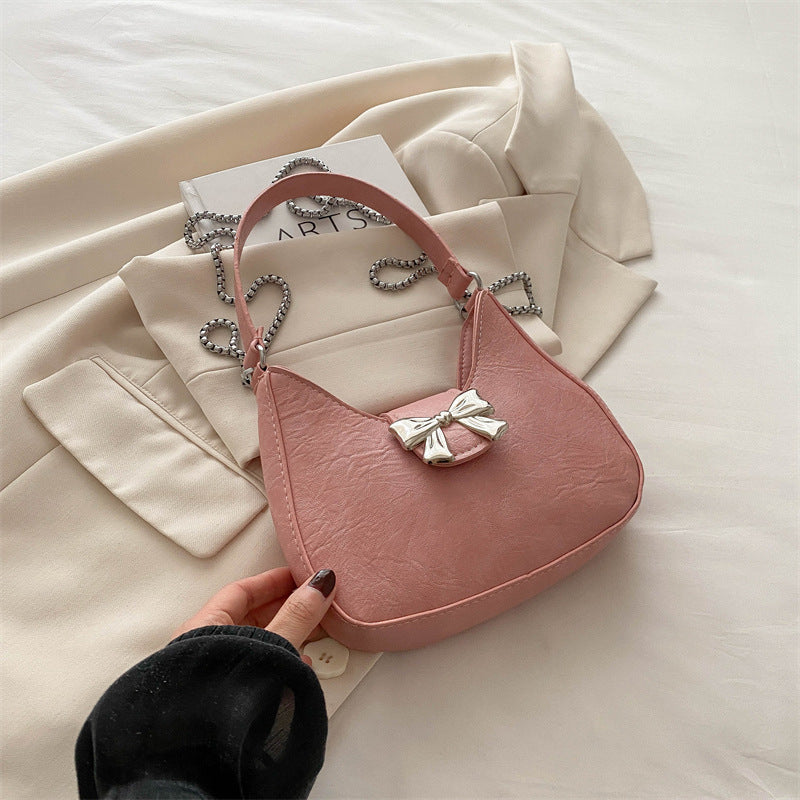 New Stylish Cute Sweet Bow Underarm Bag Textured One-shoulder