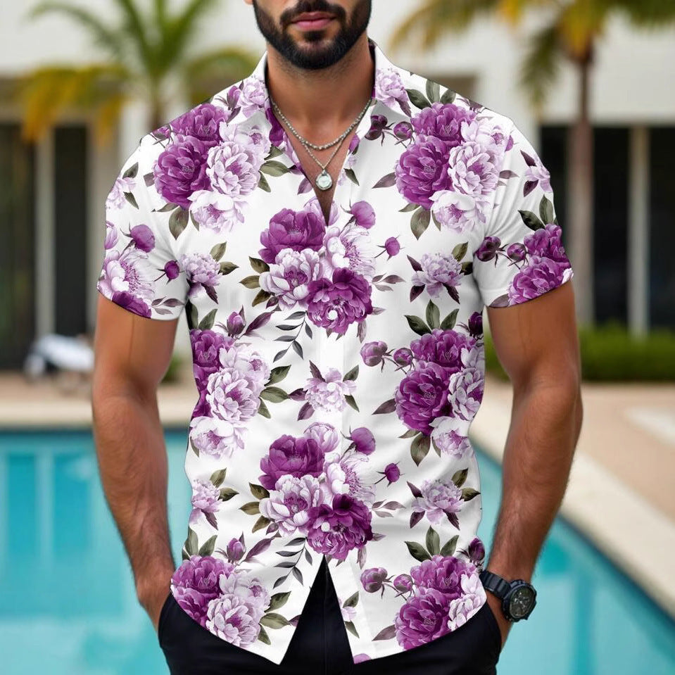 Hawaiian Tropical Floral 3d Printed Casual Men's Short Sleeve Shirt