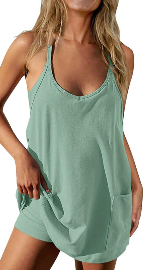 Women's Tops With Narrow Straps One-piece Shorts Jumpsuit Casual Suit