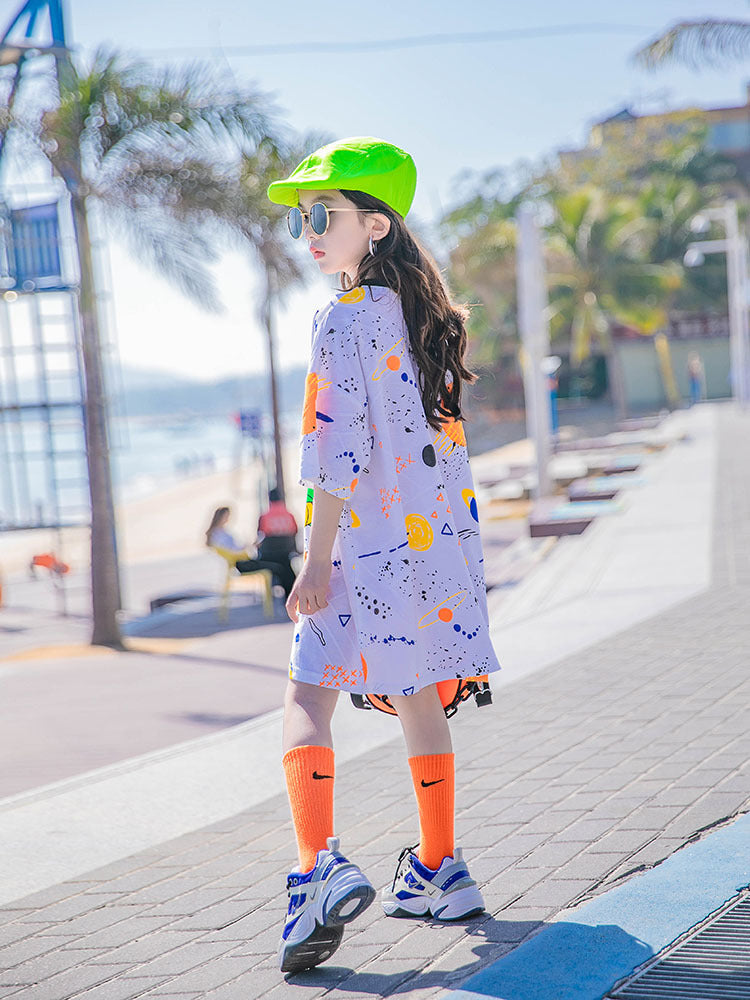 Summer Children's Mid-length Cotton Print Trendy Top