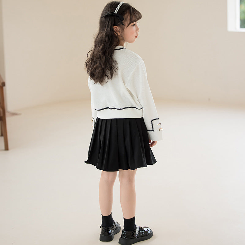 Girls' Waffle Pleated Skirt Two-piece Set
