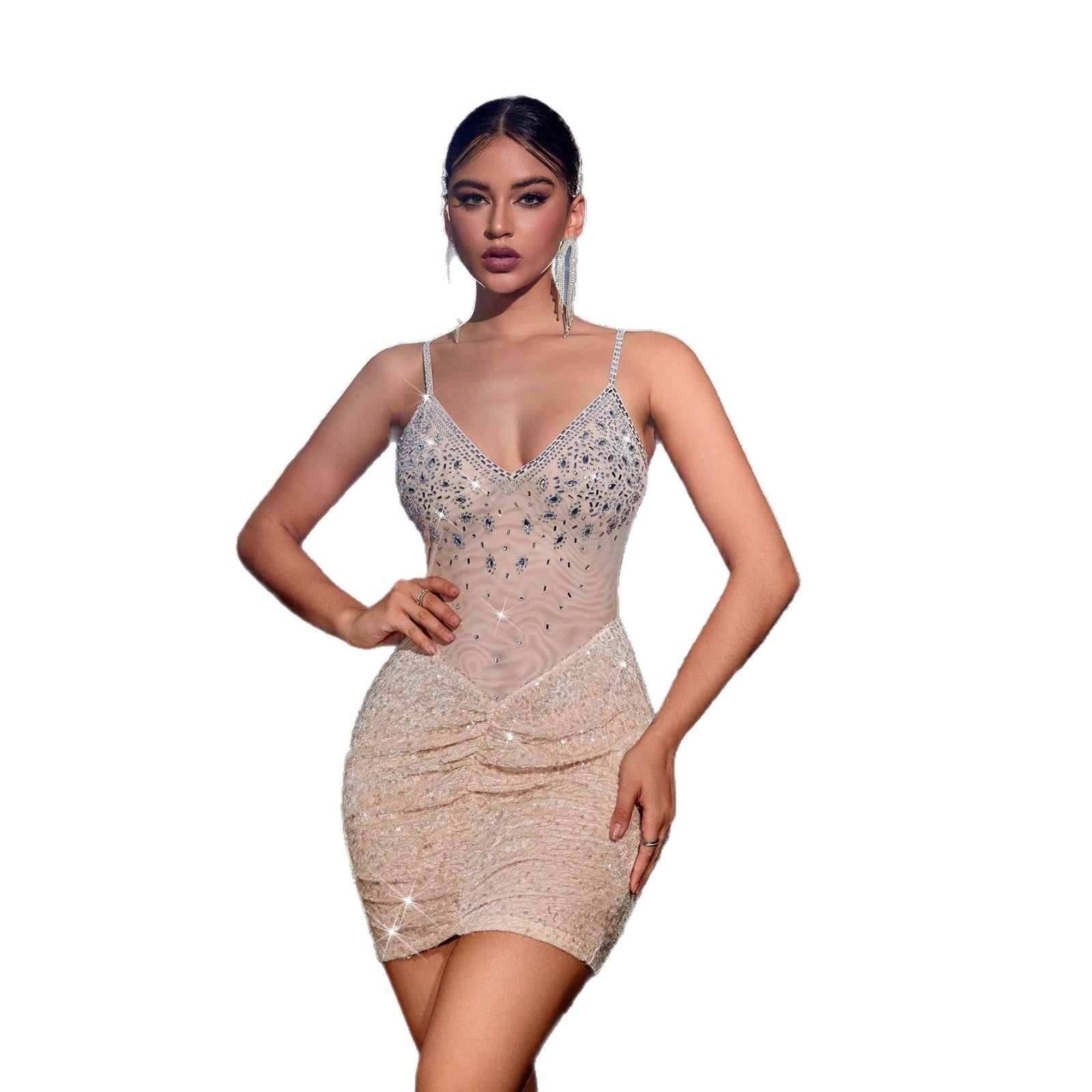 Sexy Diamond Sequins V-neck Mini Dress