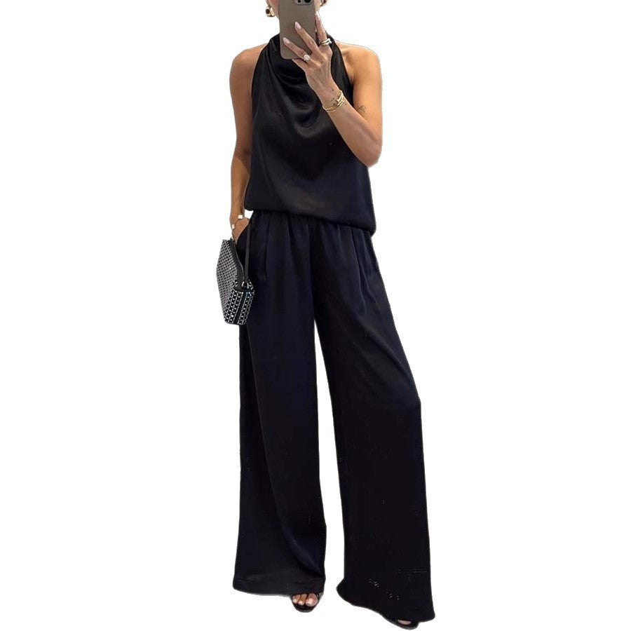 Women's Sleeveless Trousers Loose Satin Two-piece Set