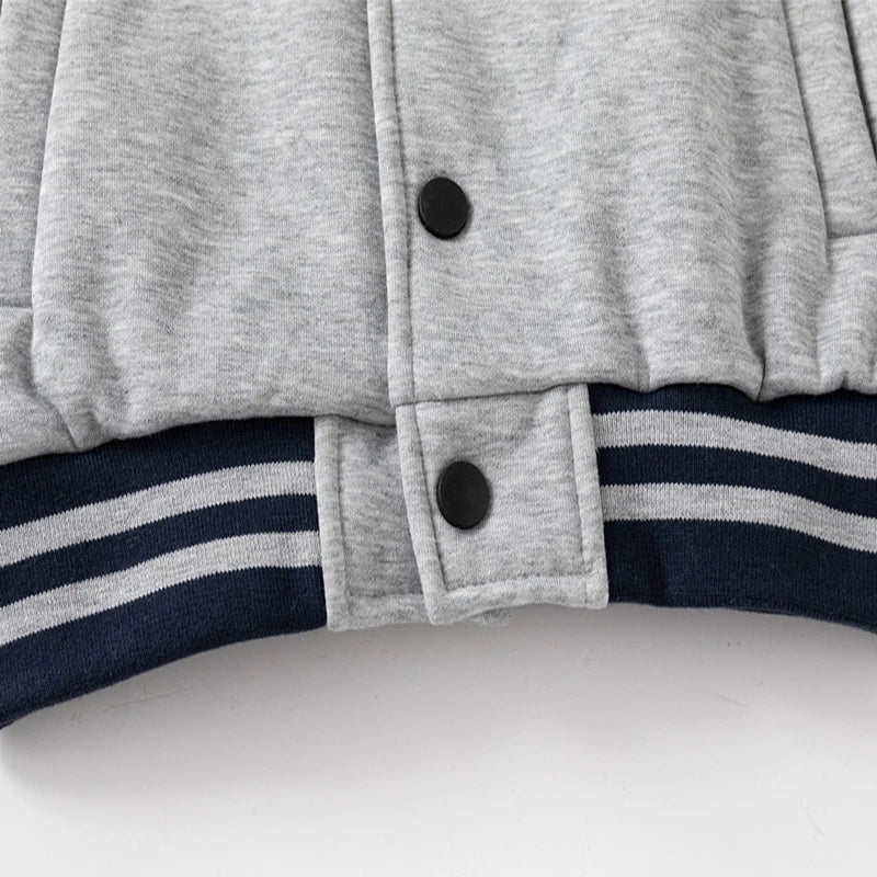 Children Letter Baseball Coat 2025 Autumn Winter Boys Button Thickened Sweatshirt Baby V-neck Color-blocked Coat - EL CHEG