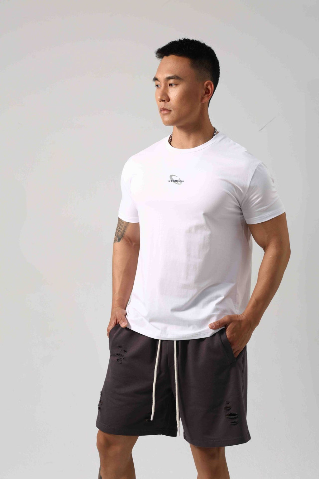 Men's Short Sleeve New Small Neckline Show Muscle Sports Fitness Short Sleeve