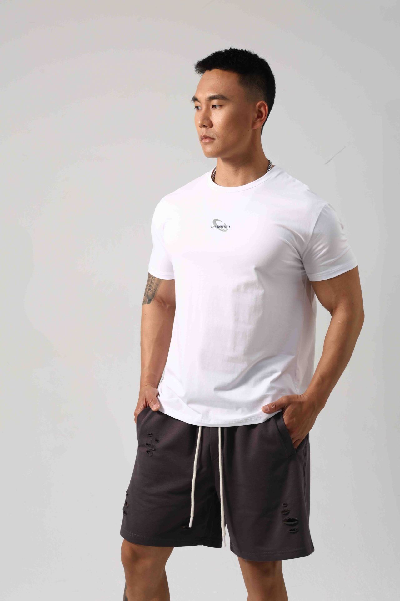 Men's Short Sleeve New Small Neckline Show Muscle Sports Fitness Short Sleeve