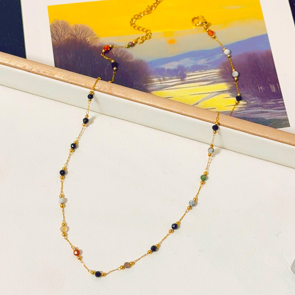 Women's Titanium Steel Retro Simple Natural Stone Necklace