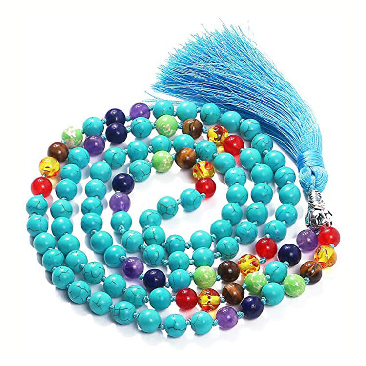 Agate Amethyst Blue Pattern Tassel Necklace