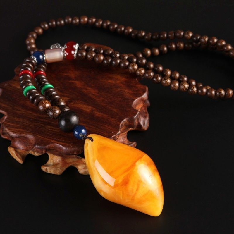 Retro Ethnic Sweater Chain Long Wooden Pendant