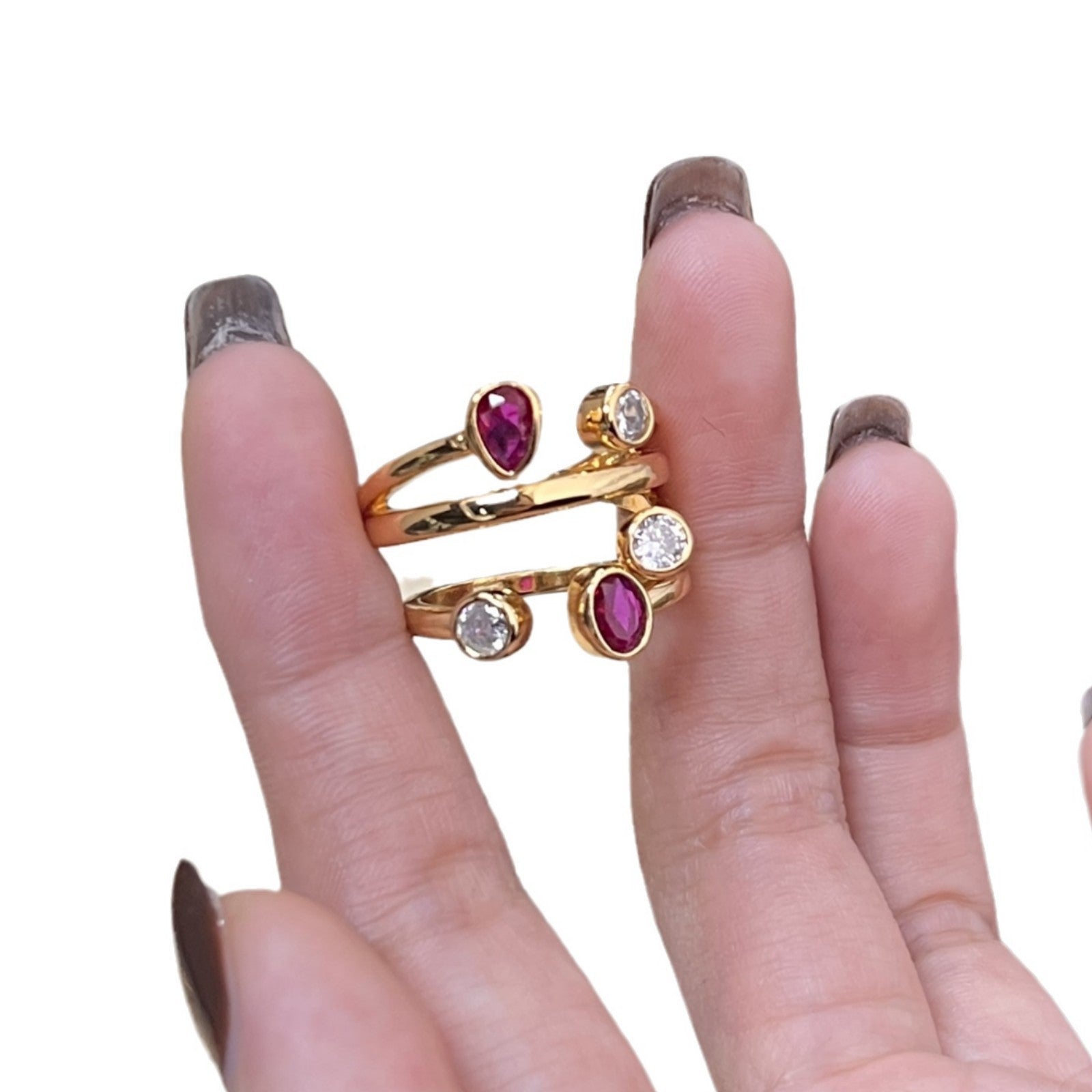 Light Luxury High-grade Irregular Cross Two-color Double-headed Diamond Ring