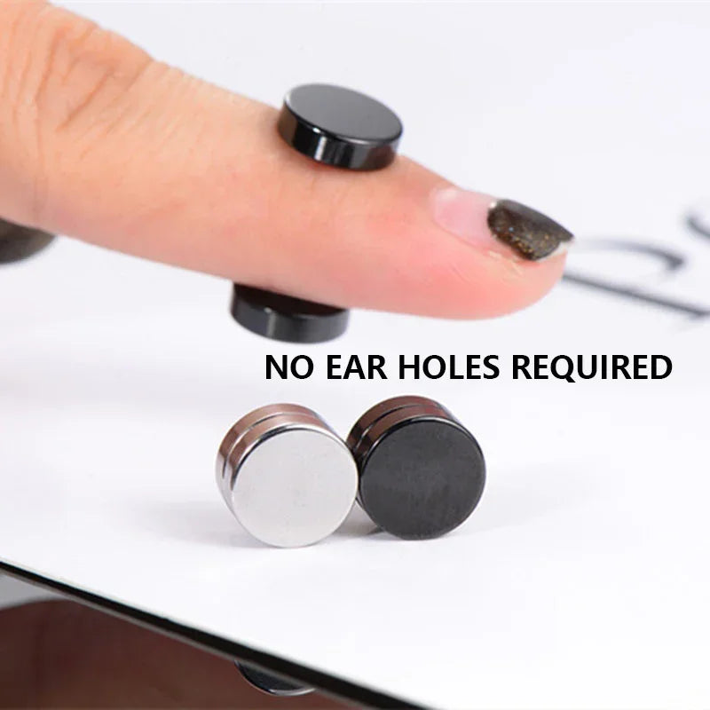 1Pairs Crystal Strong Magnetic Ear Stud Clip Earrings for Men Women, Punk Round Zircon Magnet Earrings Non Piercing Ear Jewelry - EL CHEG