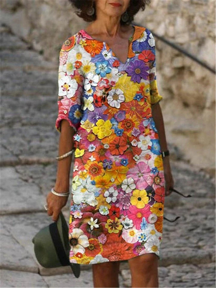 Women's New Style Temperament Blue Hedging Fashion Print Dress