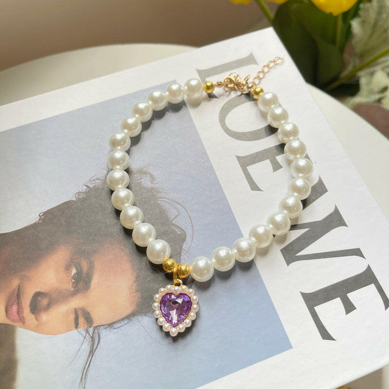 Pet Jewelry Cat Dog Necklace Retro Love Crystal Pendant Necklace Pet Products - EL CHEG