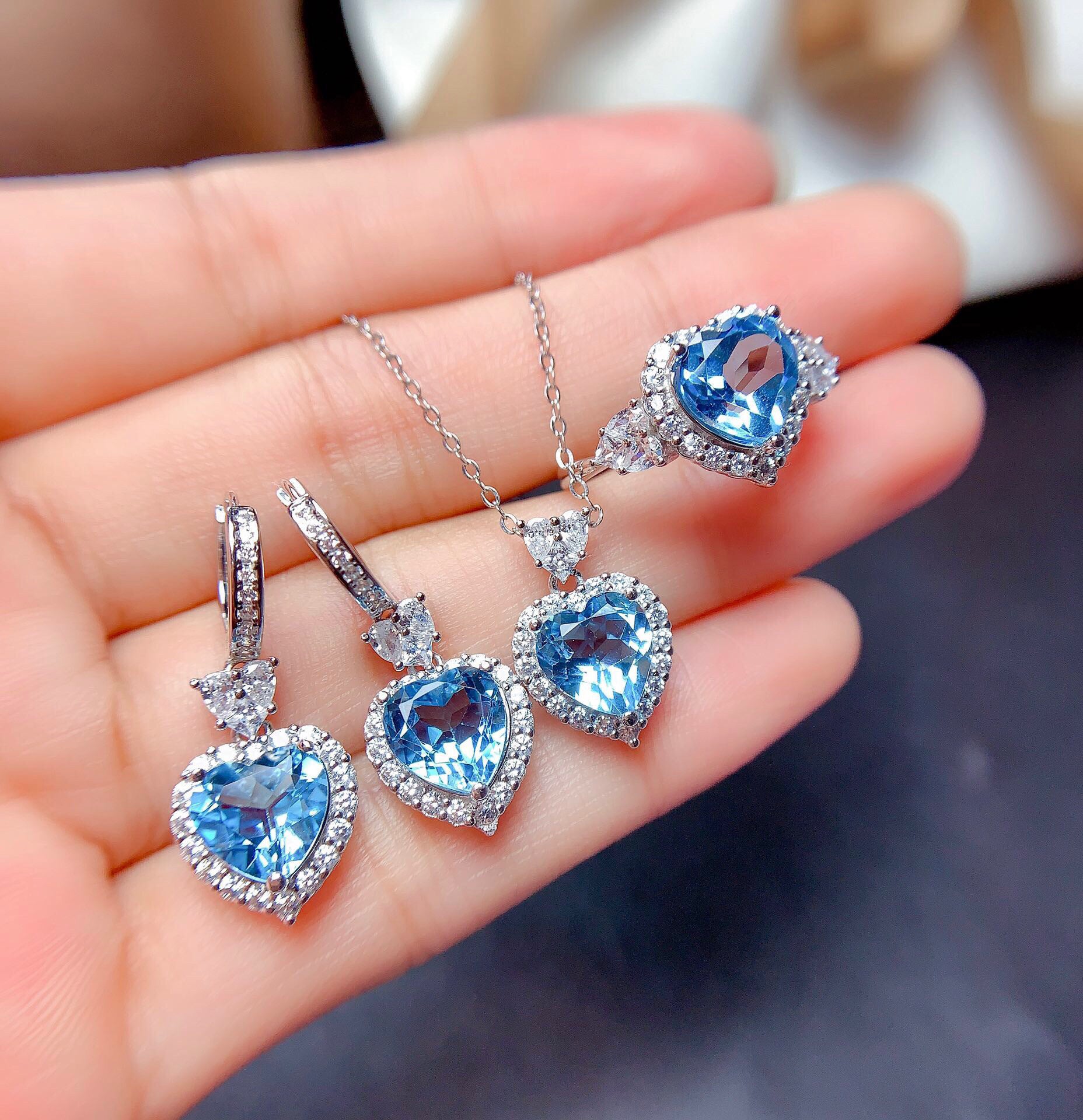 Switzerland Topaz Blue Set Rings Eardrop Pendant