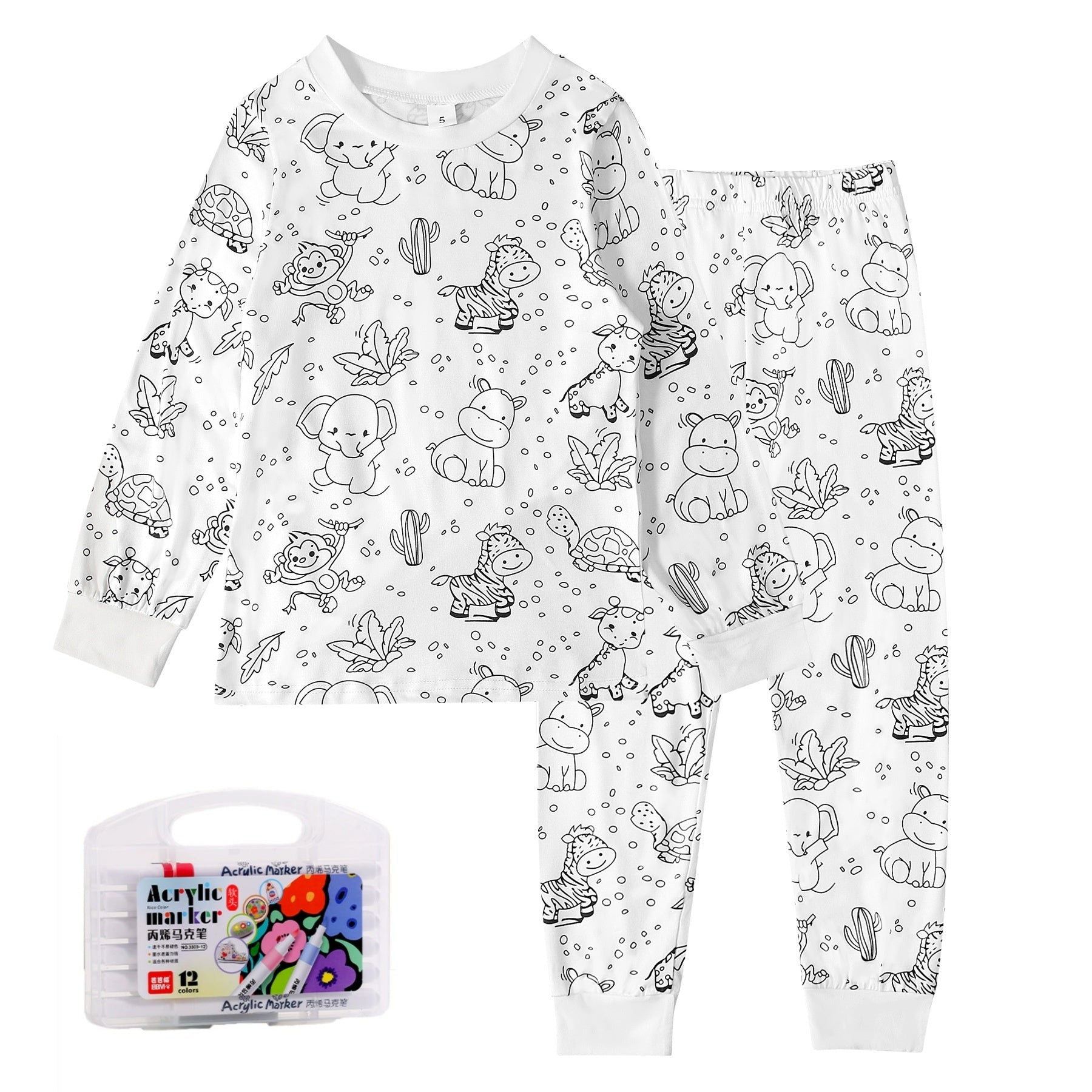 Black And White Cartoon Cartoon Pattern Long-sleeved T-shirt And Trousers Two-piece Home Wear Children's Suit
