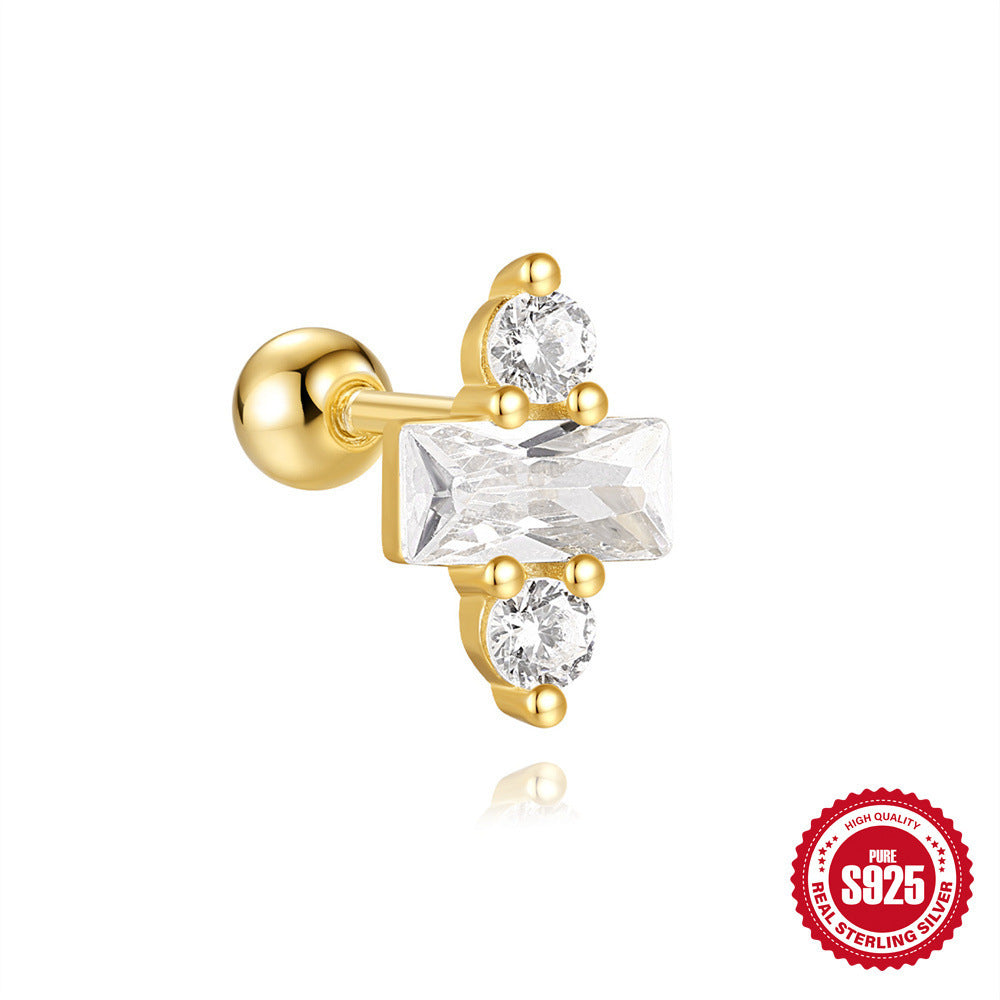 S925 Sterling Silver Red Earrings Square Gravel Stud Earrings