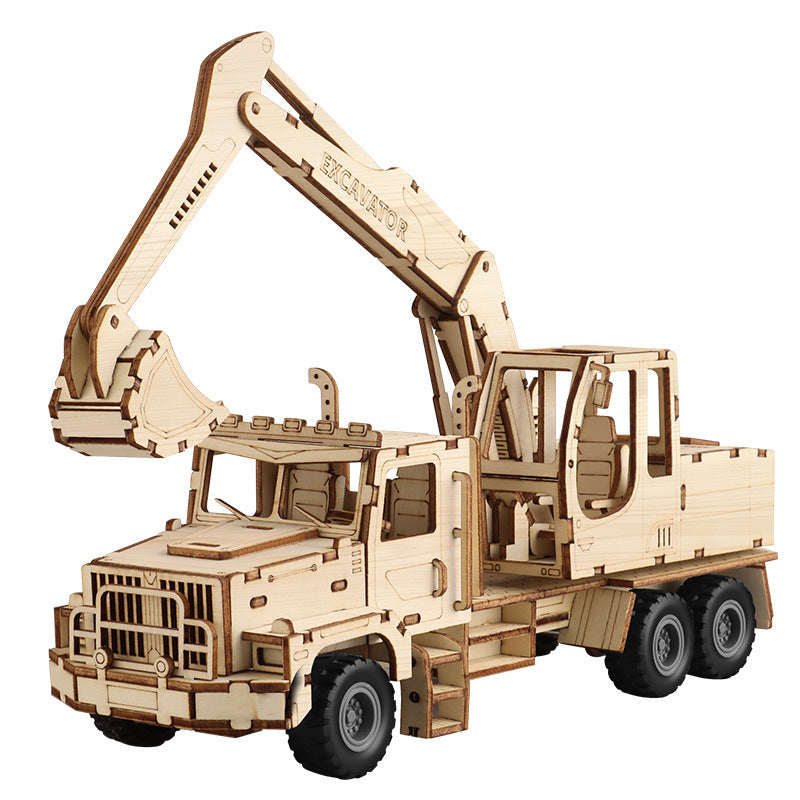 Wooden Assembled Toy Car Warrior Engineering Vehicle Fire Truck DIY Model.