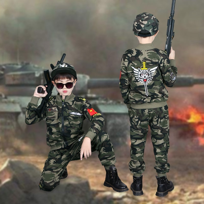 New Autumn Children Camouflage Medium And Big Children Handsome Two-piece Suit
