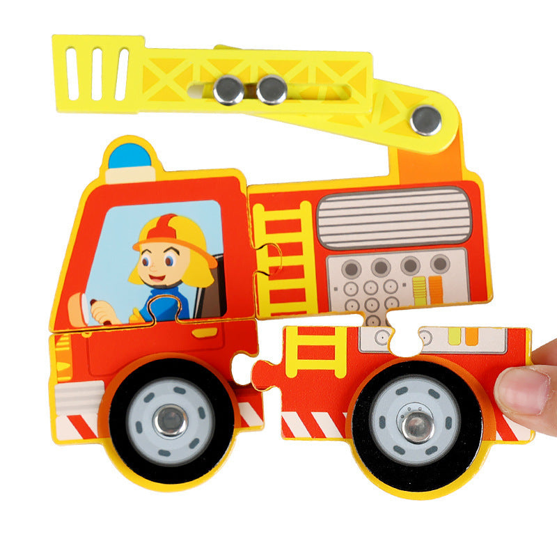 Children Early Childhood Education Develop Wooden Traffic Puzzle Toys.