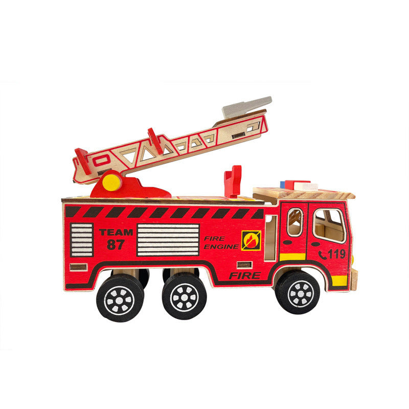 Colorful Wooden Fire Truck Fire Truck Children's Model Toy.