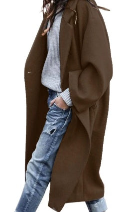 European And American Women's New Long Sleeved Large Woolen Overcoat