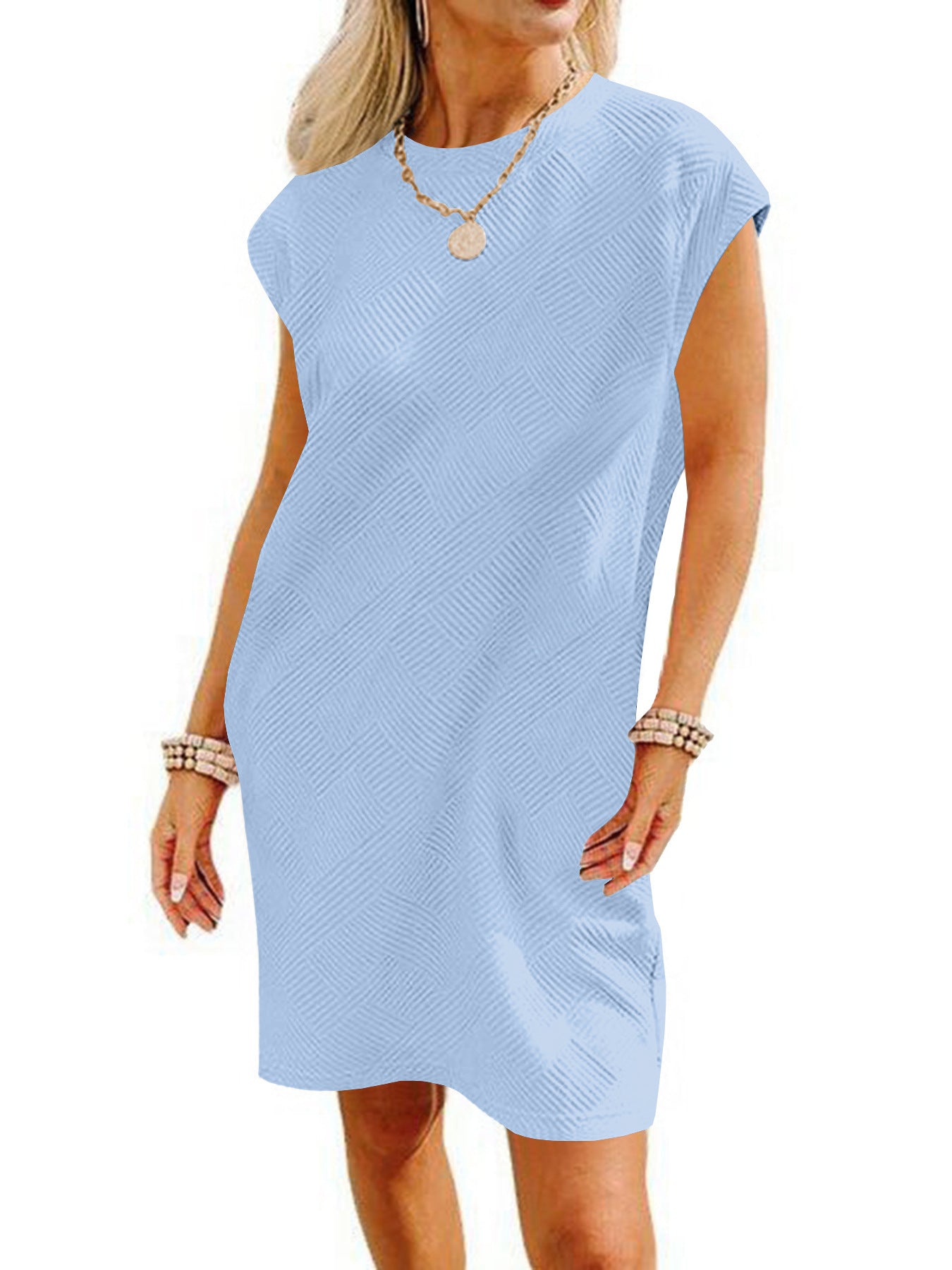 Pocket Texture Fabric Casual Dress Women