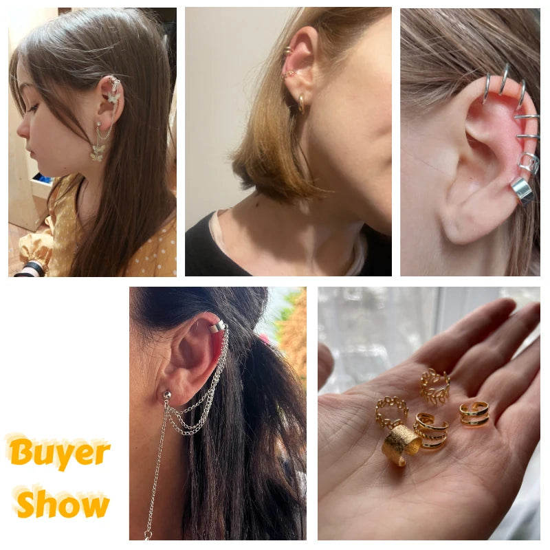 5/15 Pcs Set Of Hollow Leaf Design Clip On Earrings, Zinc Alloy Jewelry Simple Punk Style Personality Female Ear Decor - EL CHEG