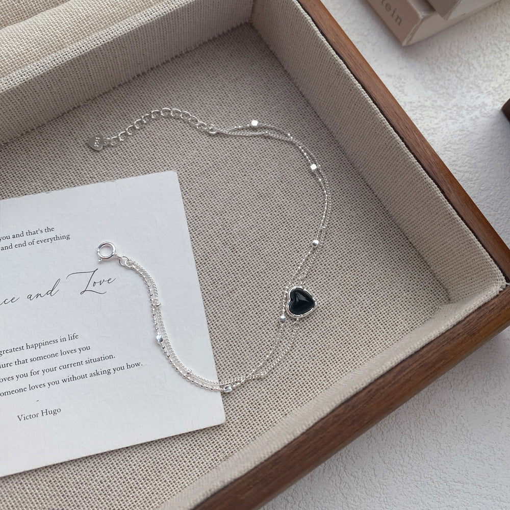 Heart Moonstone Black Agate Double-layer Bracelet For Women