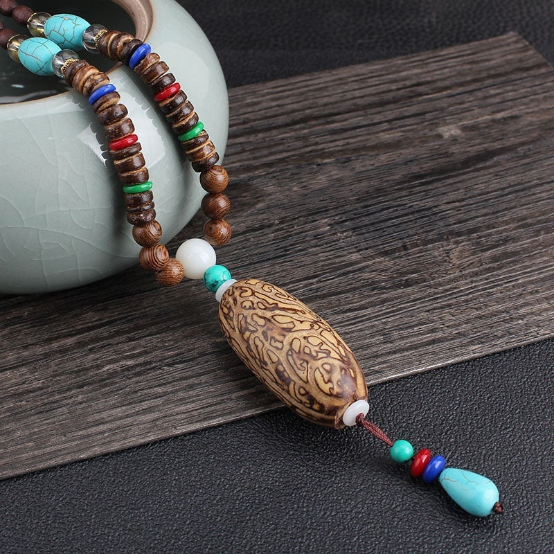 Men's And Women's Necklaces Retro Wooden Bead Sweater Chain Long Bodhi Pendant