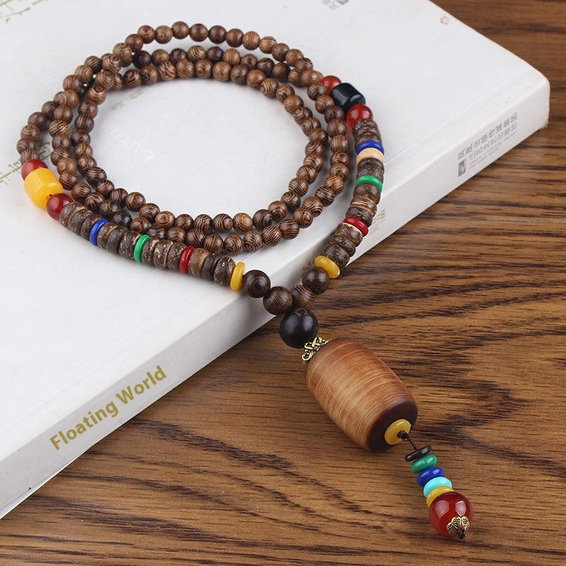 Men's And Women's Necklaces Retro Wooden Bead Sweater Chain Long Bodhi Pendant