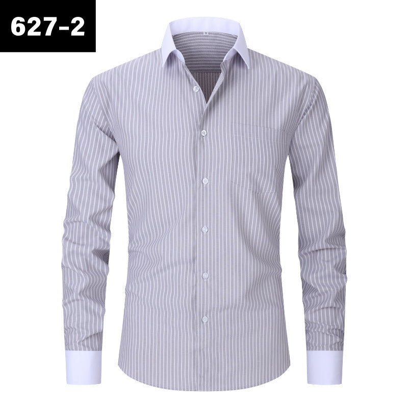 Plus Size Men's Casual American-style Long-sleeved Striped Shirt