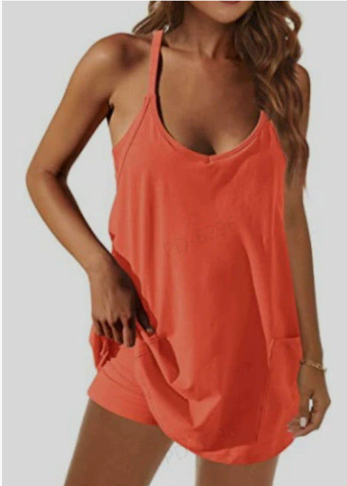 Women's Tops With Narrow Straps One-piece Shorts Jumpsuit Casual Suit