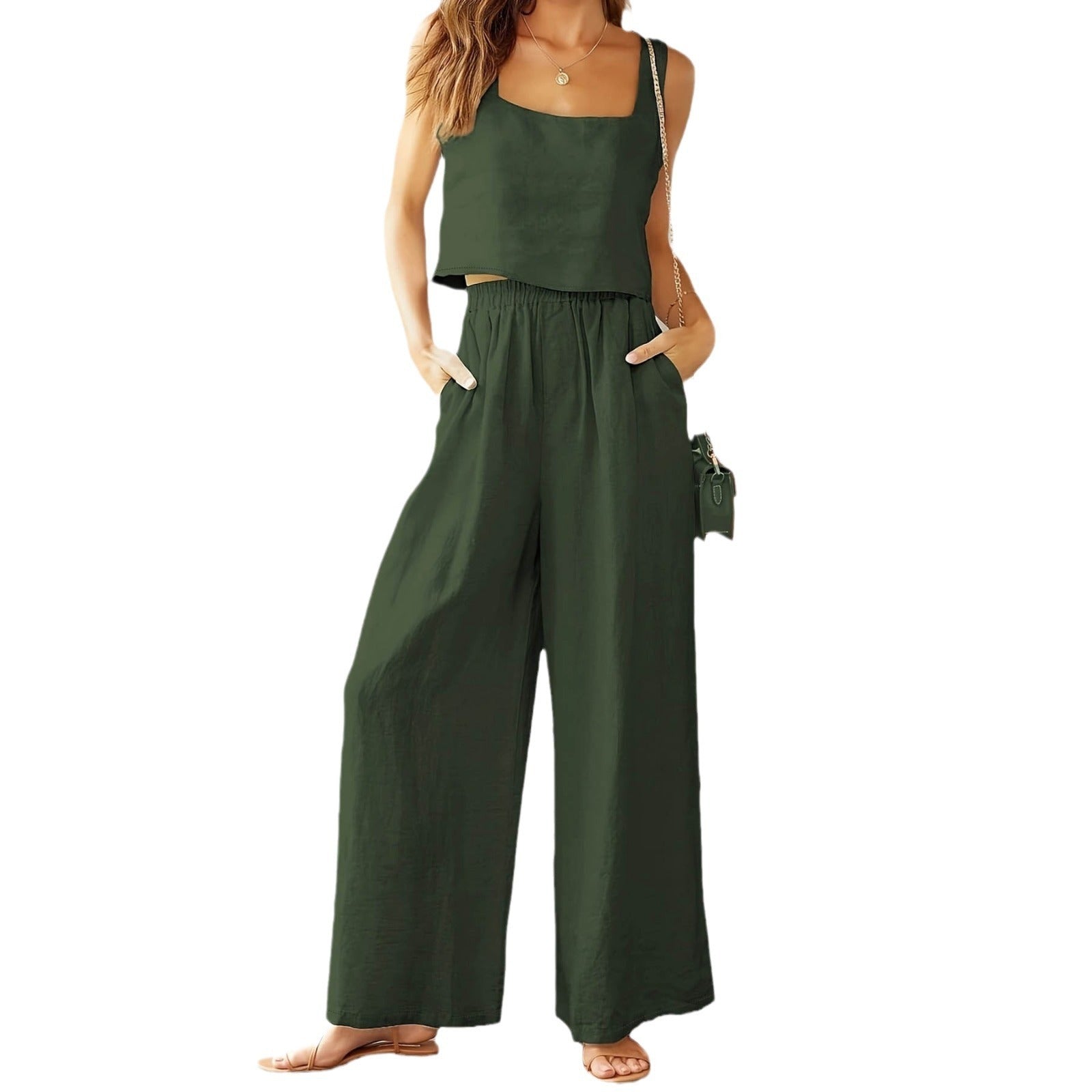 Square Collar Sleeveless Camisole Wide Leg Pants Leisure Suit