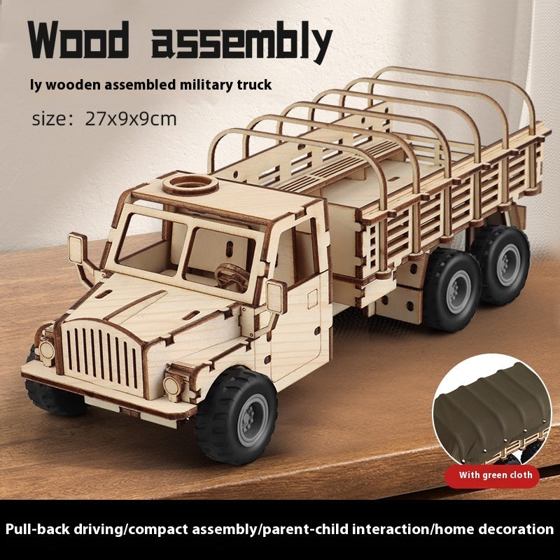Wooden Assembled Toy Car Warrior Engineering Vehicle Fire Truck DIY Model