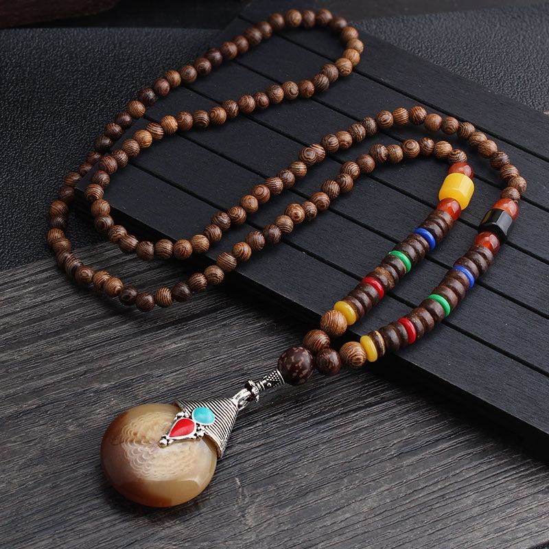 Men's And Women's Necklaces Retro Wooden Bead Sweater Chain Long Bodhi Pendant
