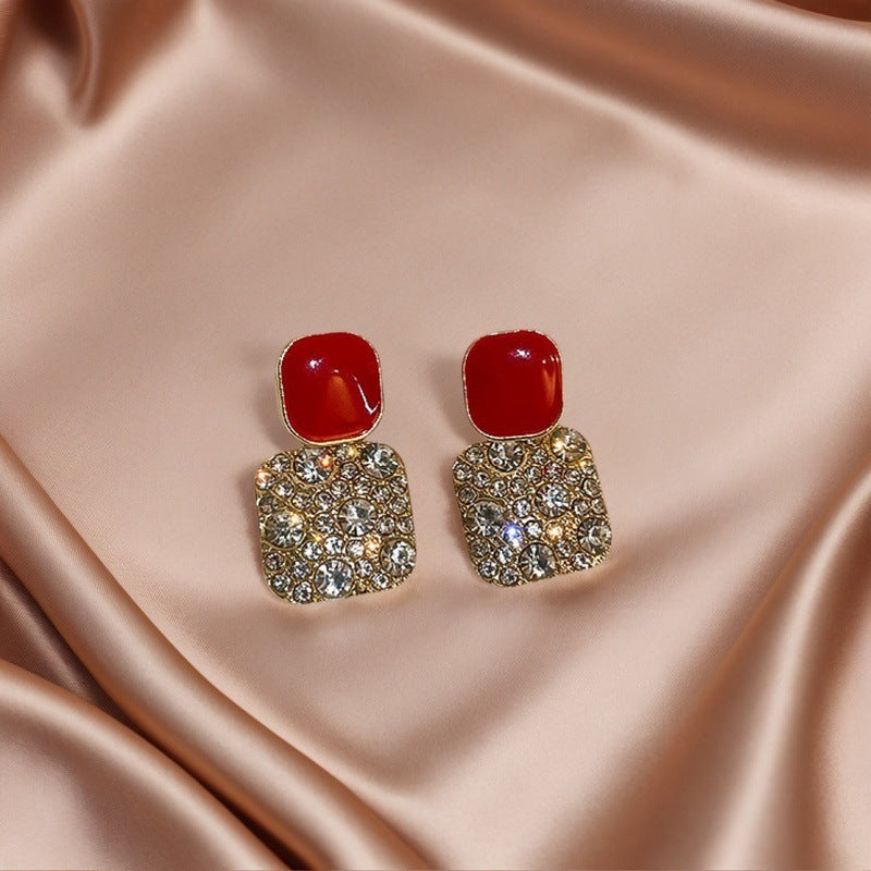 Korean Geometric Block Rhinestone Earrings