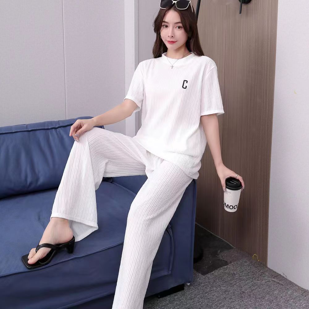 Women's Spring And Summer Letters Thin Embroidery Homewear Suit