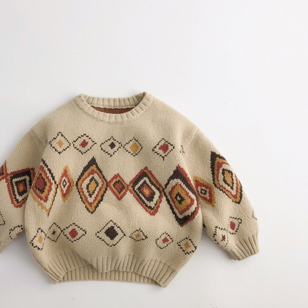 Graffiti Rhombus Cool Contrast Color Kids' Sweater Autumn And Winter Korean Style