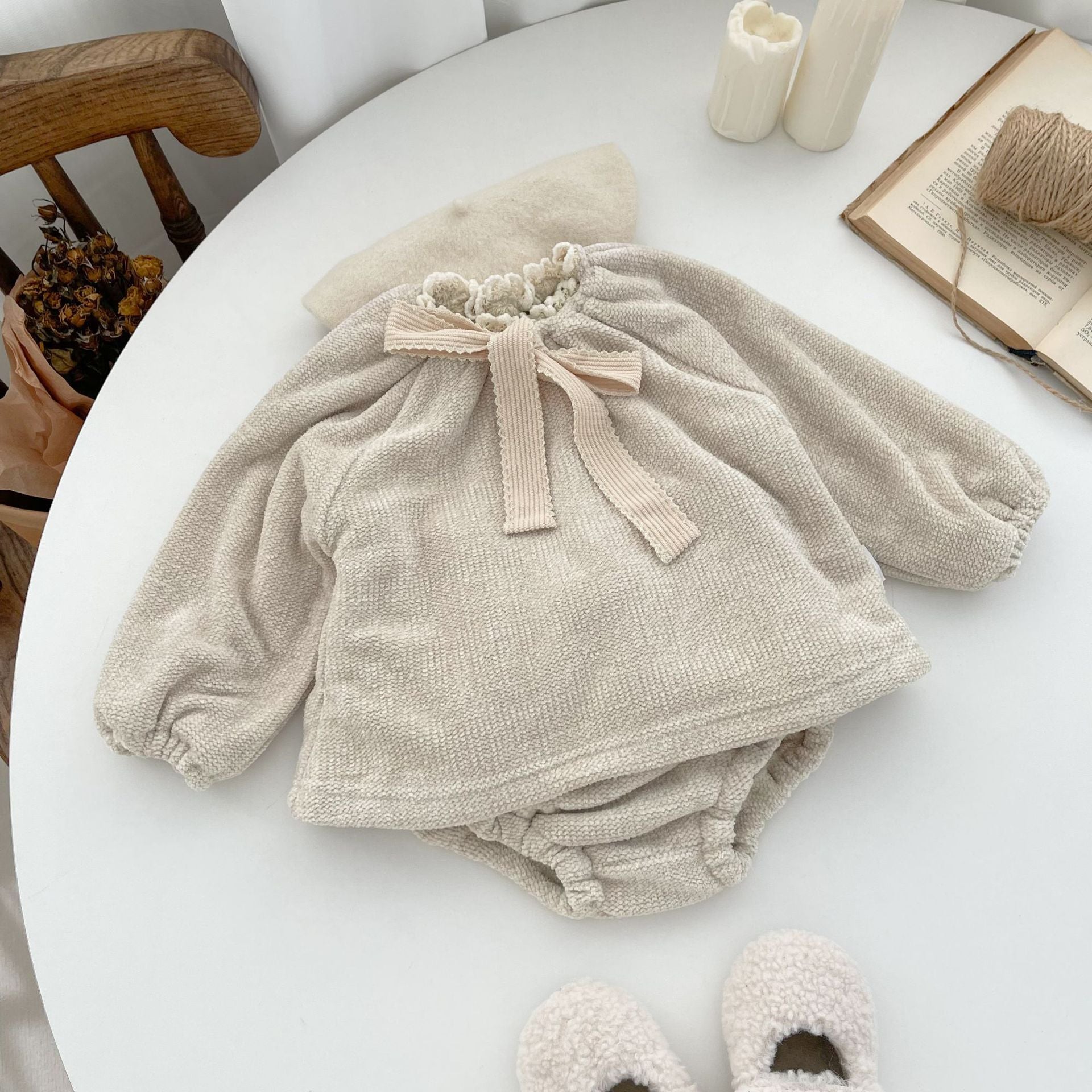 Infant Children's Pullover Suit Bow Outfit Top Pants