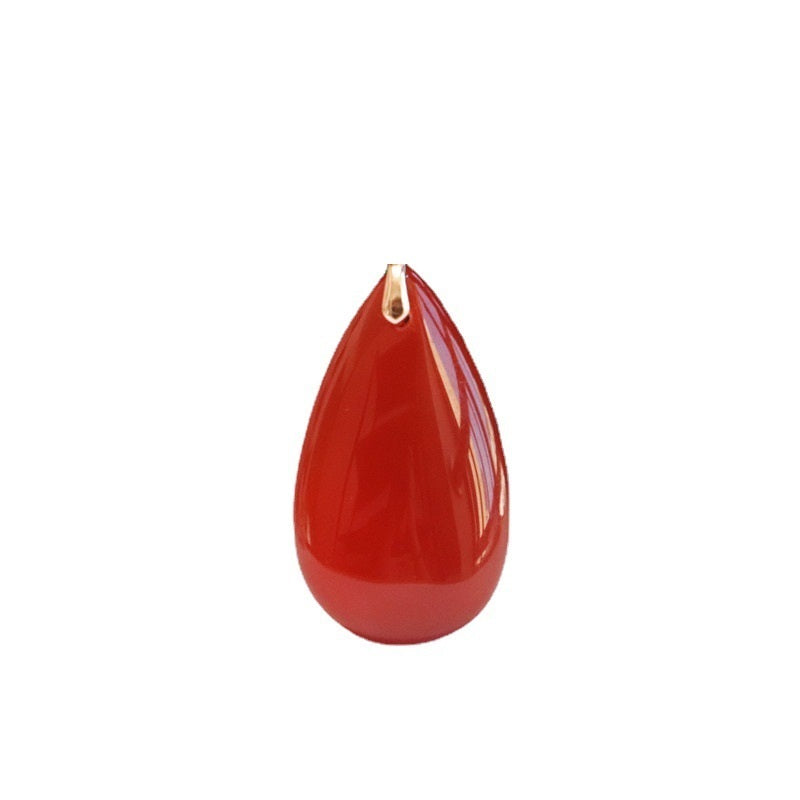 Inlaid Natural Red Agate Pendant Chalcedony Water Drop Necklace