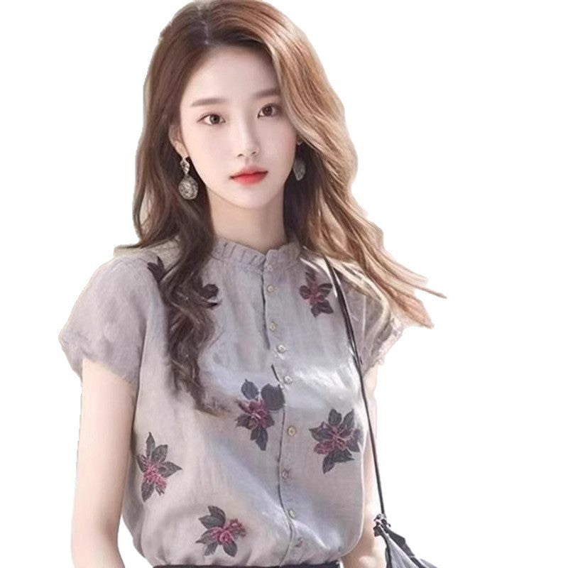 High-end Chic Printed Western Style Stand Collar Niche Top