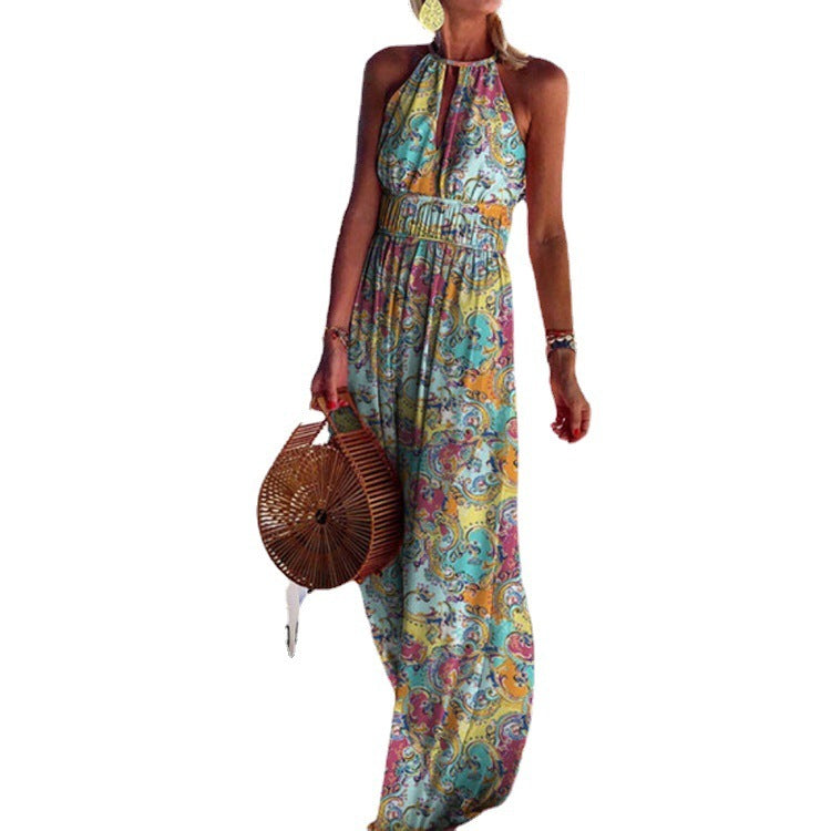 Round Neck Halter Backless Sexy Print Dress Women's Summer Dress