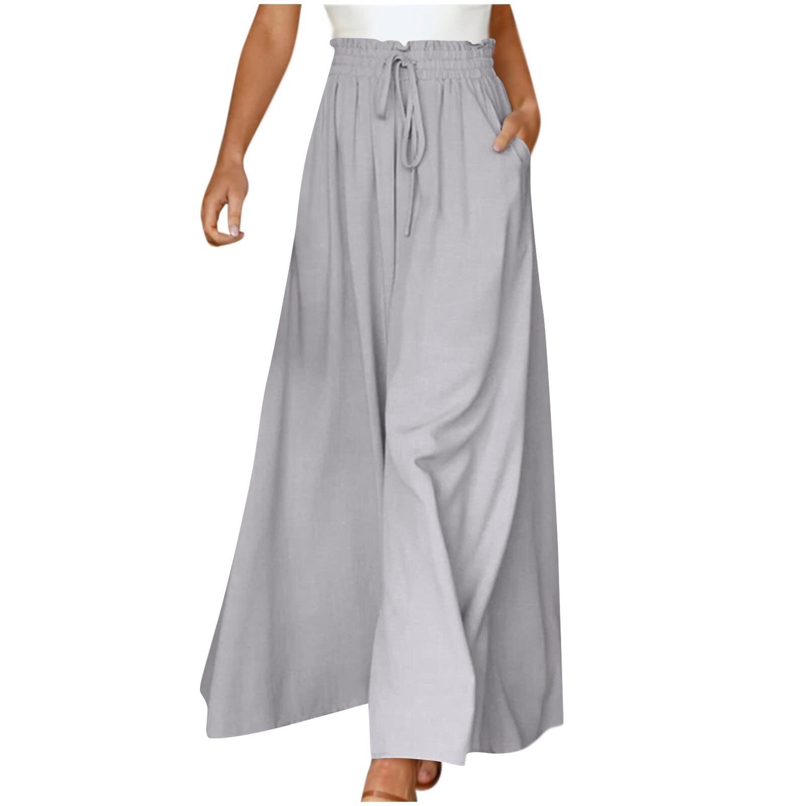 Women's Fashion Wide Leg Elastic Waistband Wide Leg High Waist Long Dress Pants