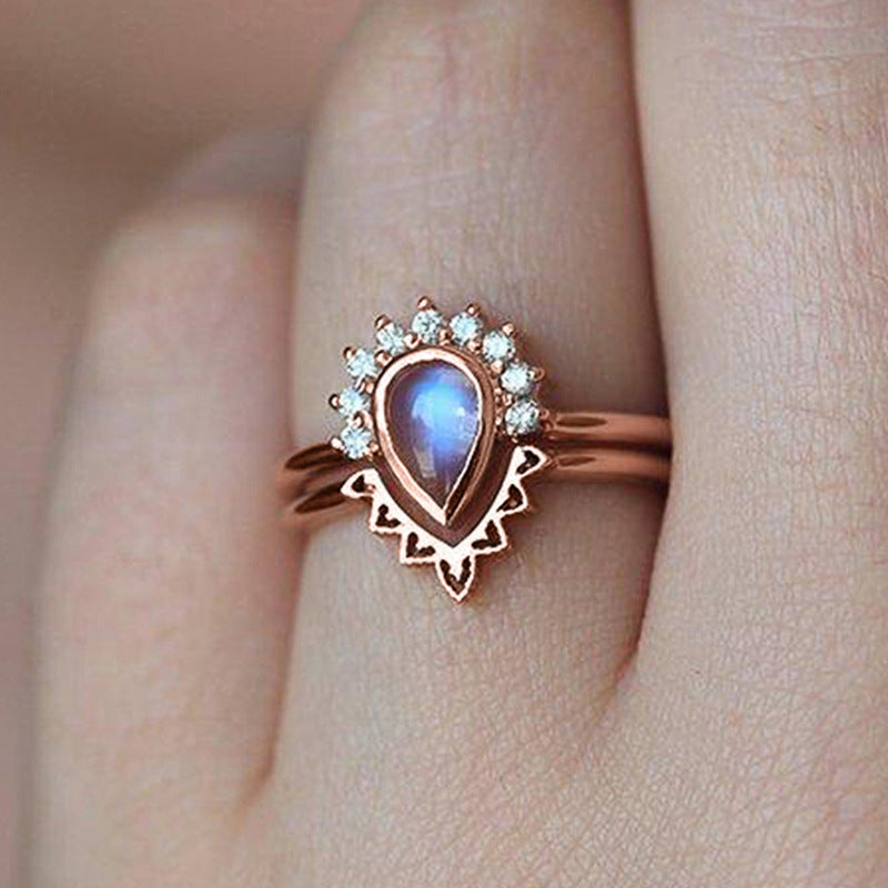 European And American Court Scenery Water Drop Geometry Ring