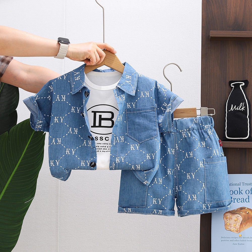 Personality Boy Denim Short Sleeve Suit