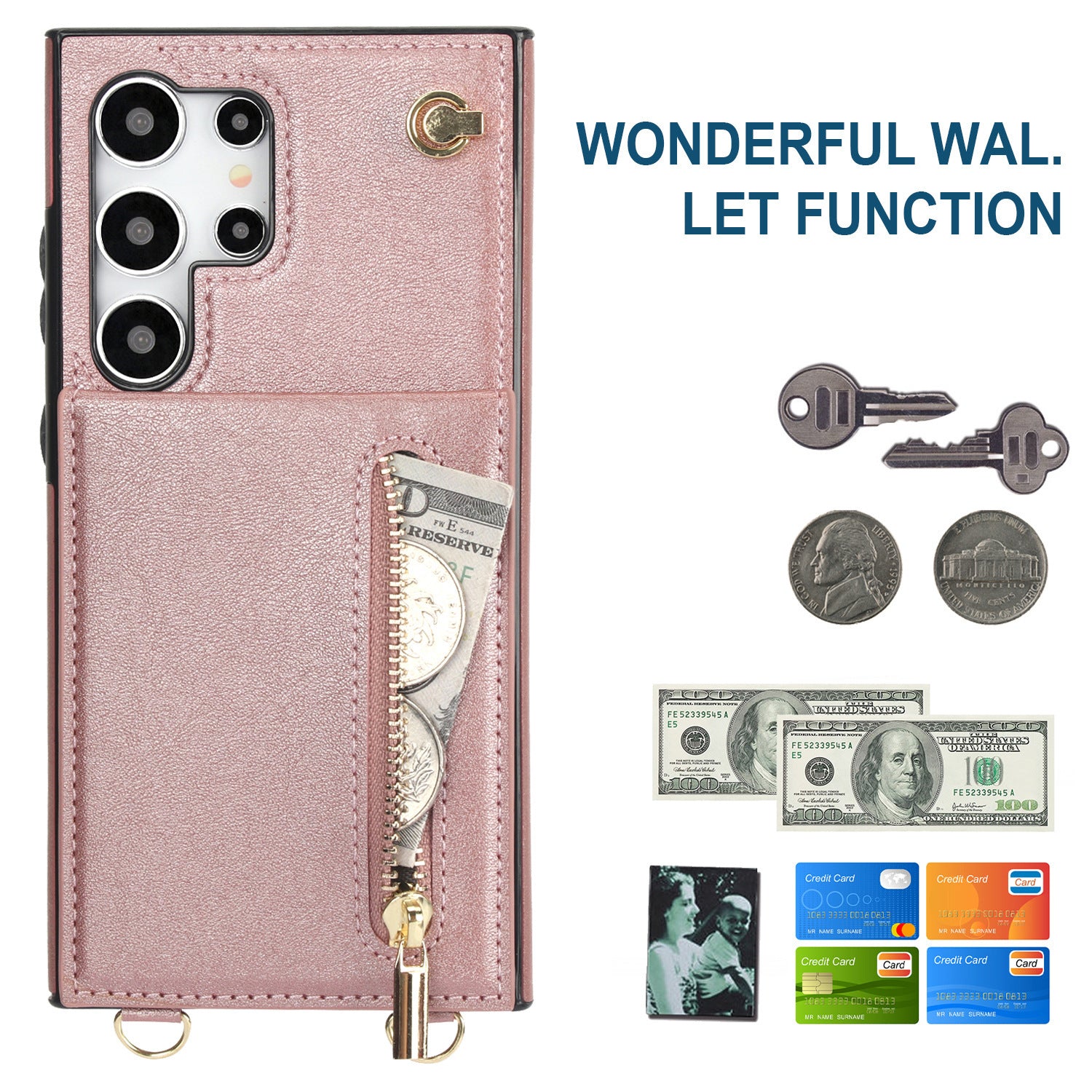 Card Crossbody Zipper Bracket Leather Phone Case