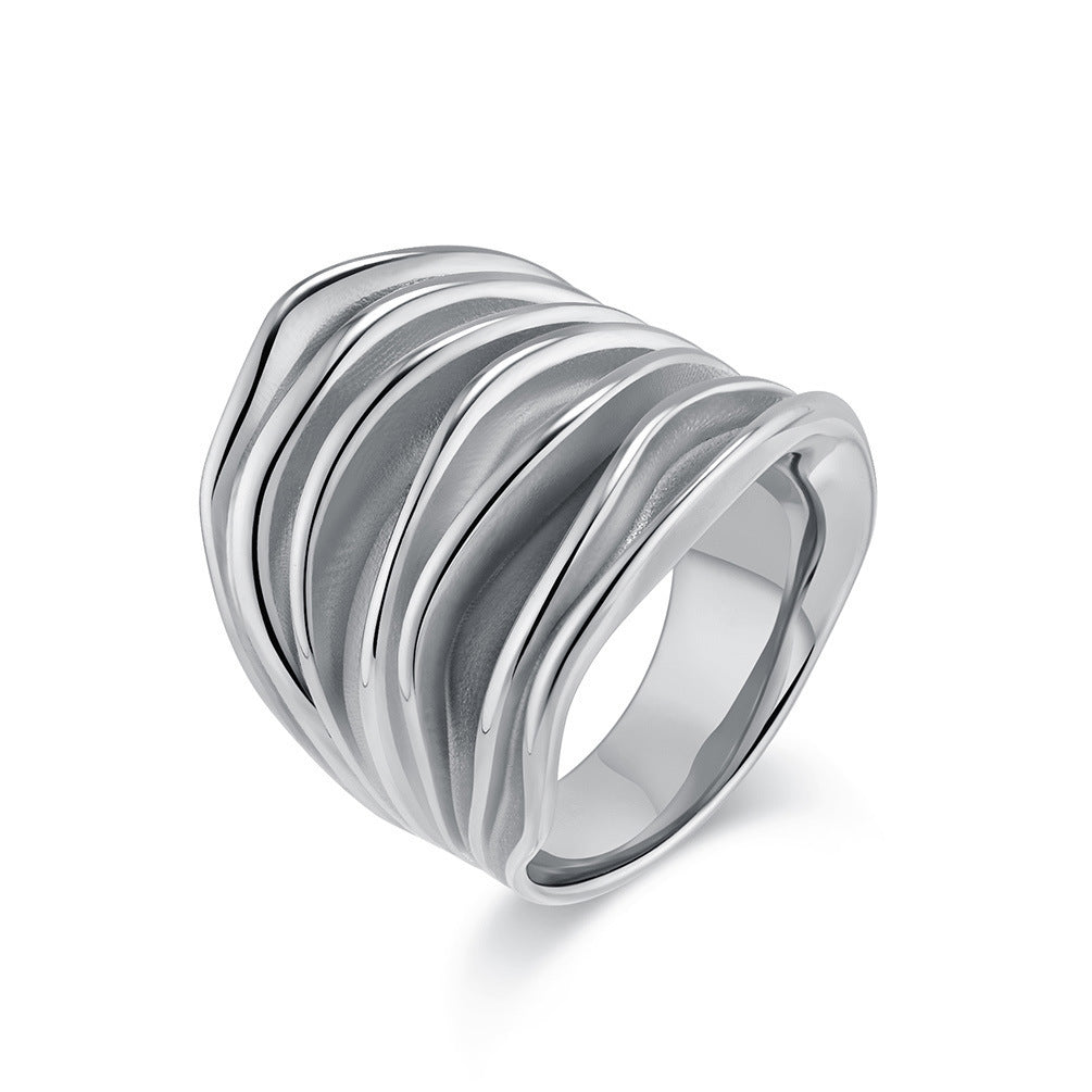 Women's Pleated Stainless Steel Fashion Personality Ring