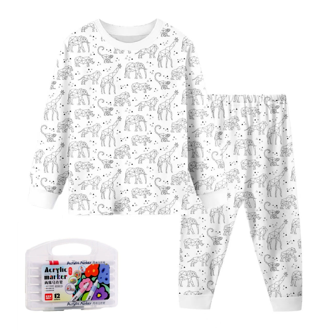 Black And White Cartoon Cartoon Pattern Long-sleeved T-shirt And Trousers Two-piece Home Wear Children's Suit
