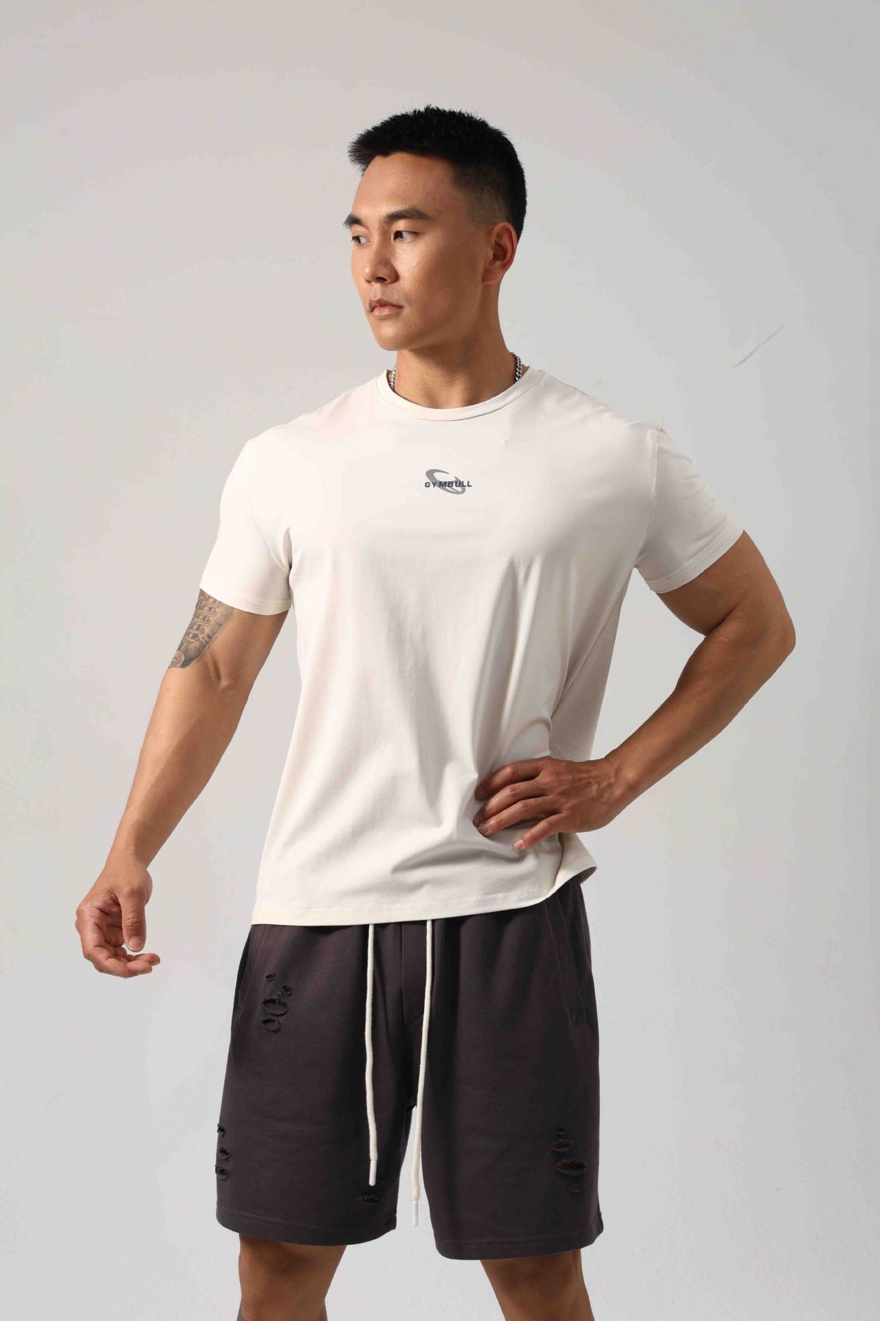 Men's Short Sleeve New Small Neckline Show Muscle Sports Fitness Short Sleeve