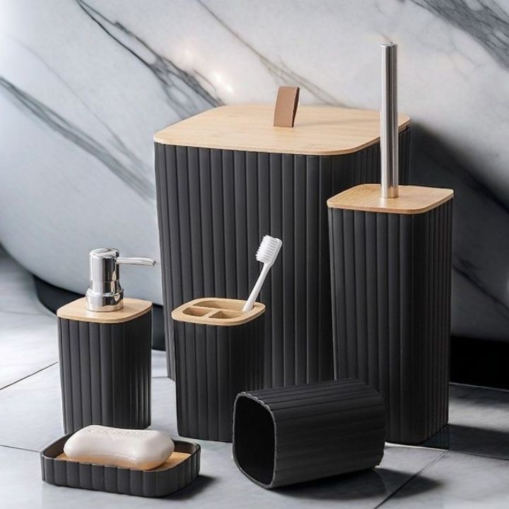Bathroom Toiletries Six-piece Toilet Brush Toothbrush Cup Soap Box Suit - EL CHEG